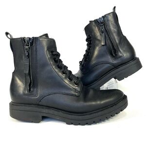 Kendall & Kylie Jordana Combat Boots Womens 6 Black Leather Zip Lace Ankle